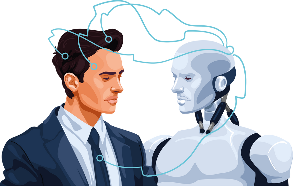 ai technology man and robot connecting minds